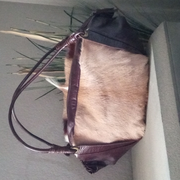 New! FASHION SENSITIVE PLANET African Springbok Fur Large Satchel Shoulder Bag - Picture 2 of 10